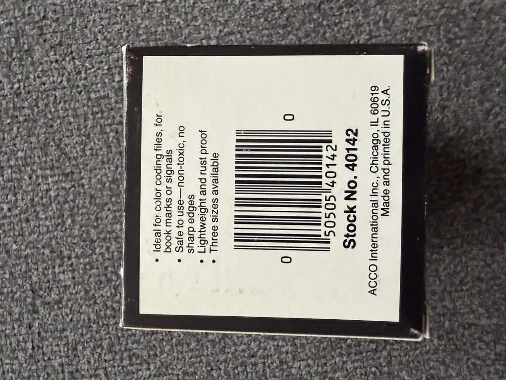 Vintage ACCO Medium Plastic Paper Clips, 200 Count Box, Stock No. 40142
